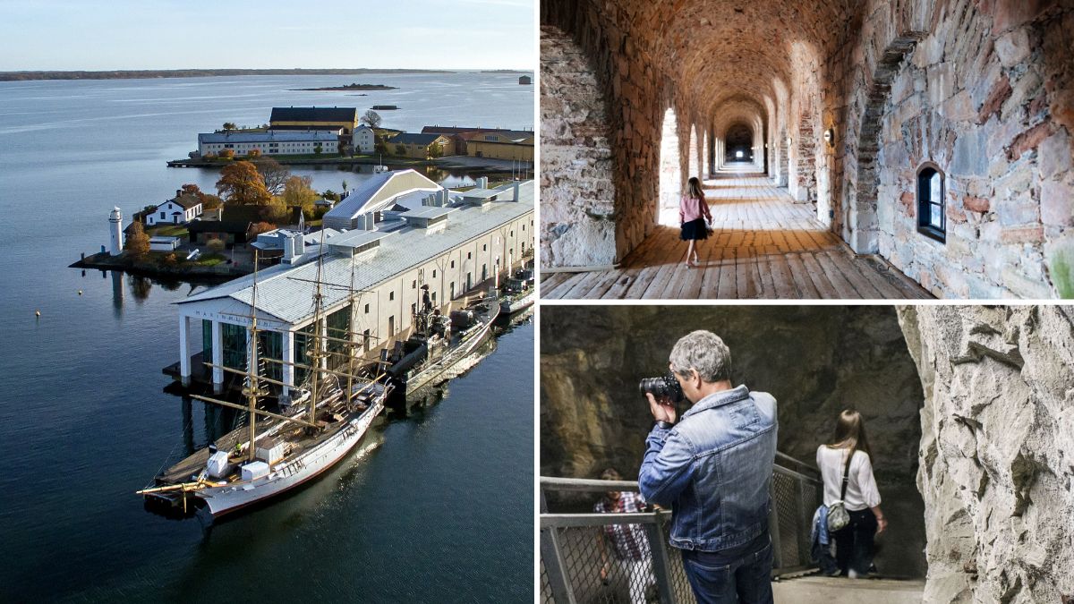 Marinmuseum i Karlskrona, guidad tur i underjordiska försvarsanläggningar och Drottningskärs kastell i Karlskrona skärgård.