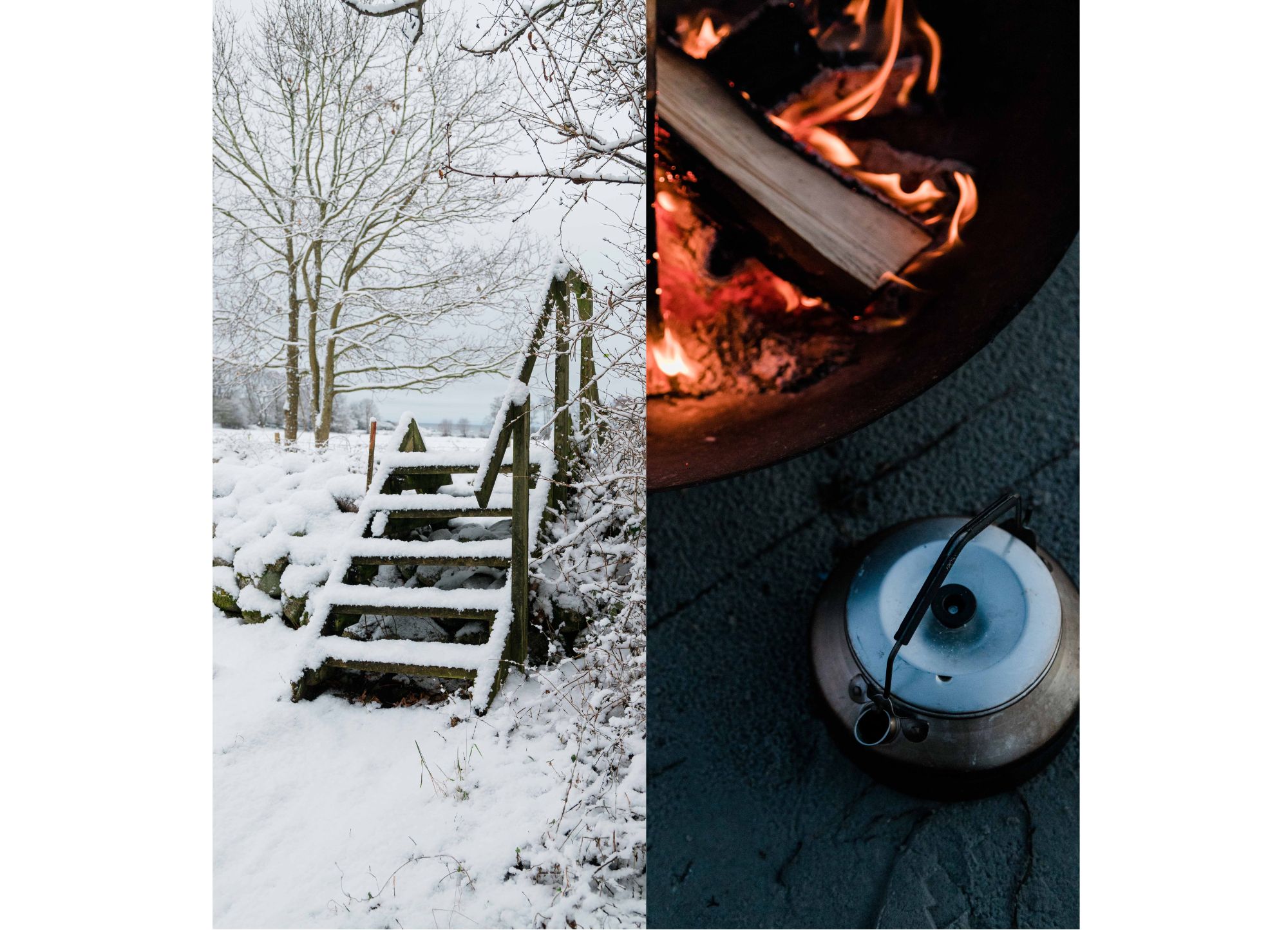 En kittel med varm glögg över öppen eld. Vinter i Blekinges skärgård.