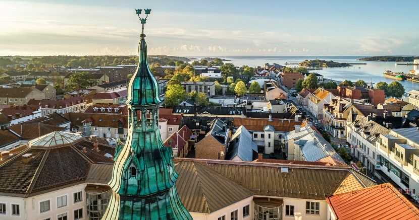 Karlshamn with a view of the city center and the island Kastellet in the distance. Blekinge
