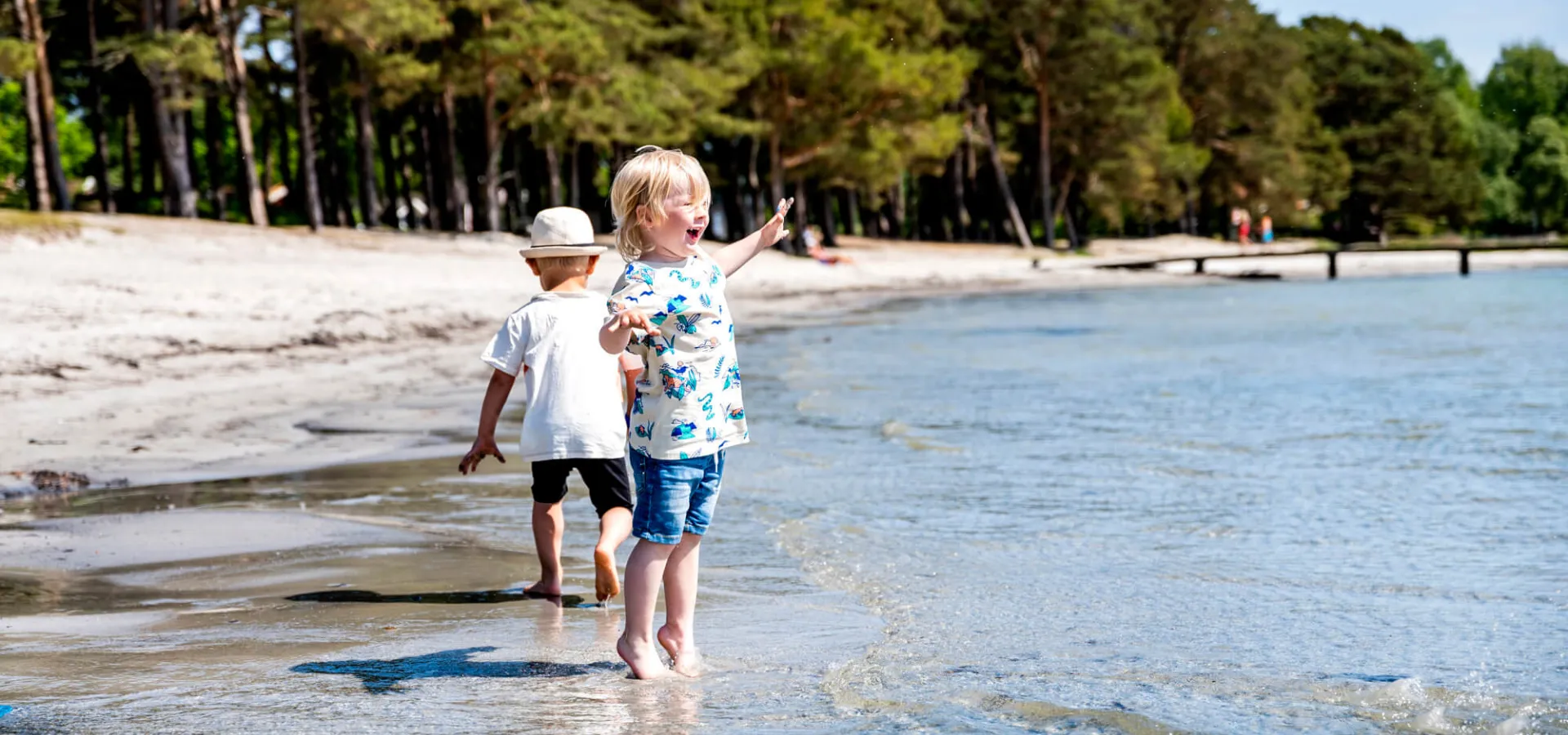 Solglittrande vatten i Blekinges skärgård som symboliserar synlighet, förtroende och internationell räckvidd.
