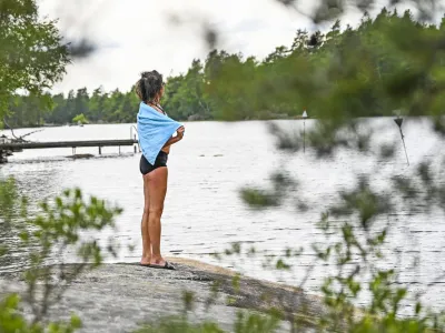 swimming in the lake