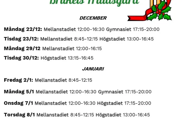 Fritidsgårdarnas öppettider Jullov