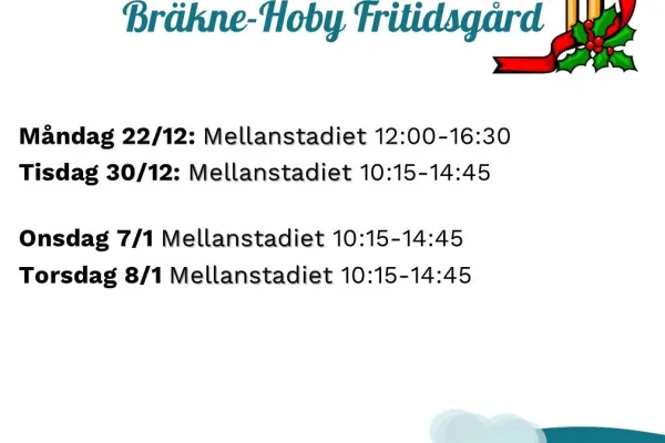 Fritidsgårdarnas öppettider Jullov