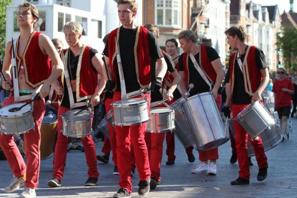 Festival parade with drumming guys