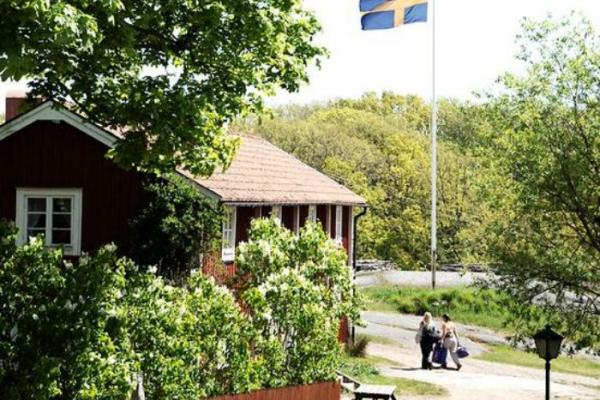 Idyllic house and Swedish flag