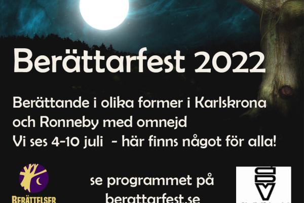 Affisch med information kring berättarfesten 2022